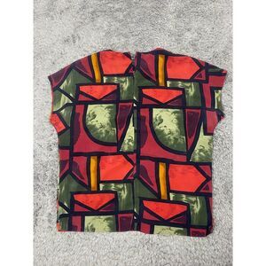 Vtg Caron Components Blouse Womans 8 Red Abstract Box Fit Cap Sleeve Top USA